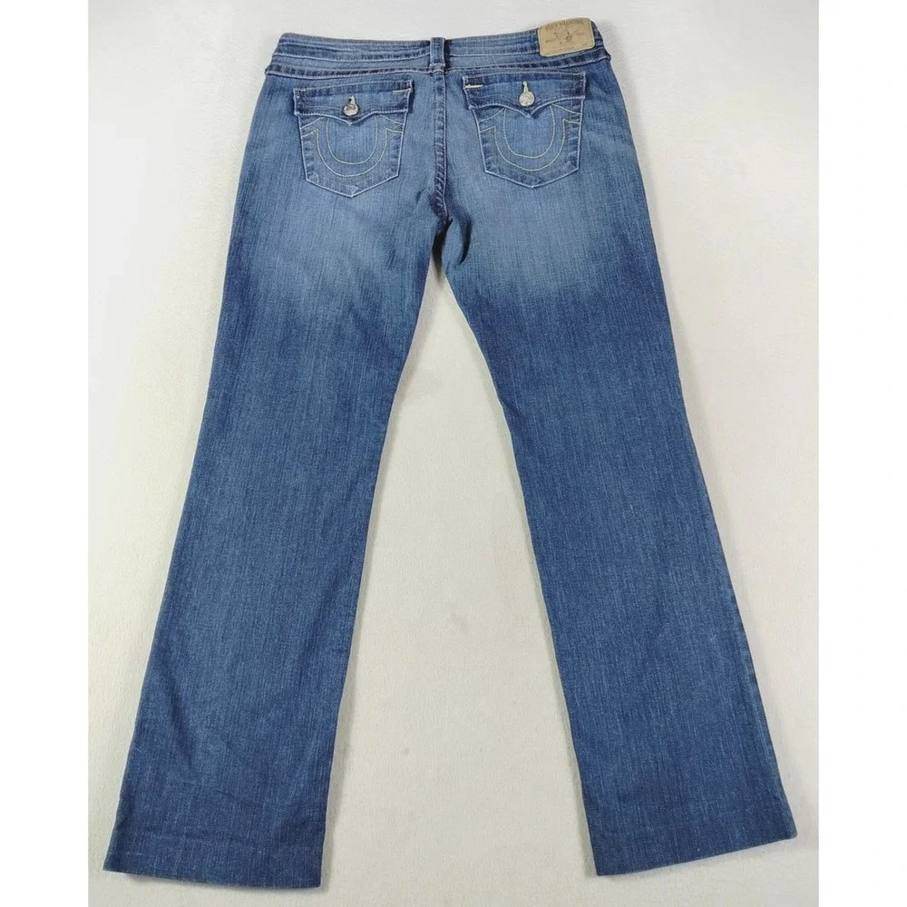 True Religion Slim Flap Straight Jeans Mens 34 Blue Stretch Denim‎ Casual Rocker